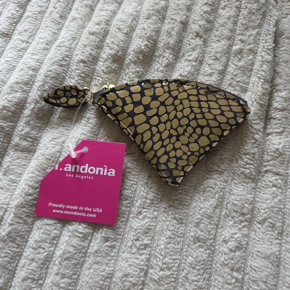 M. Andonia Gold Genuine Leather Crocodile Pattern Pouch/Coin Purse